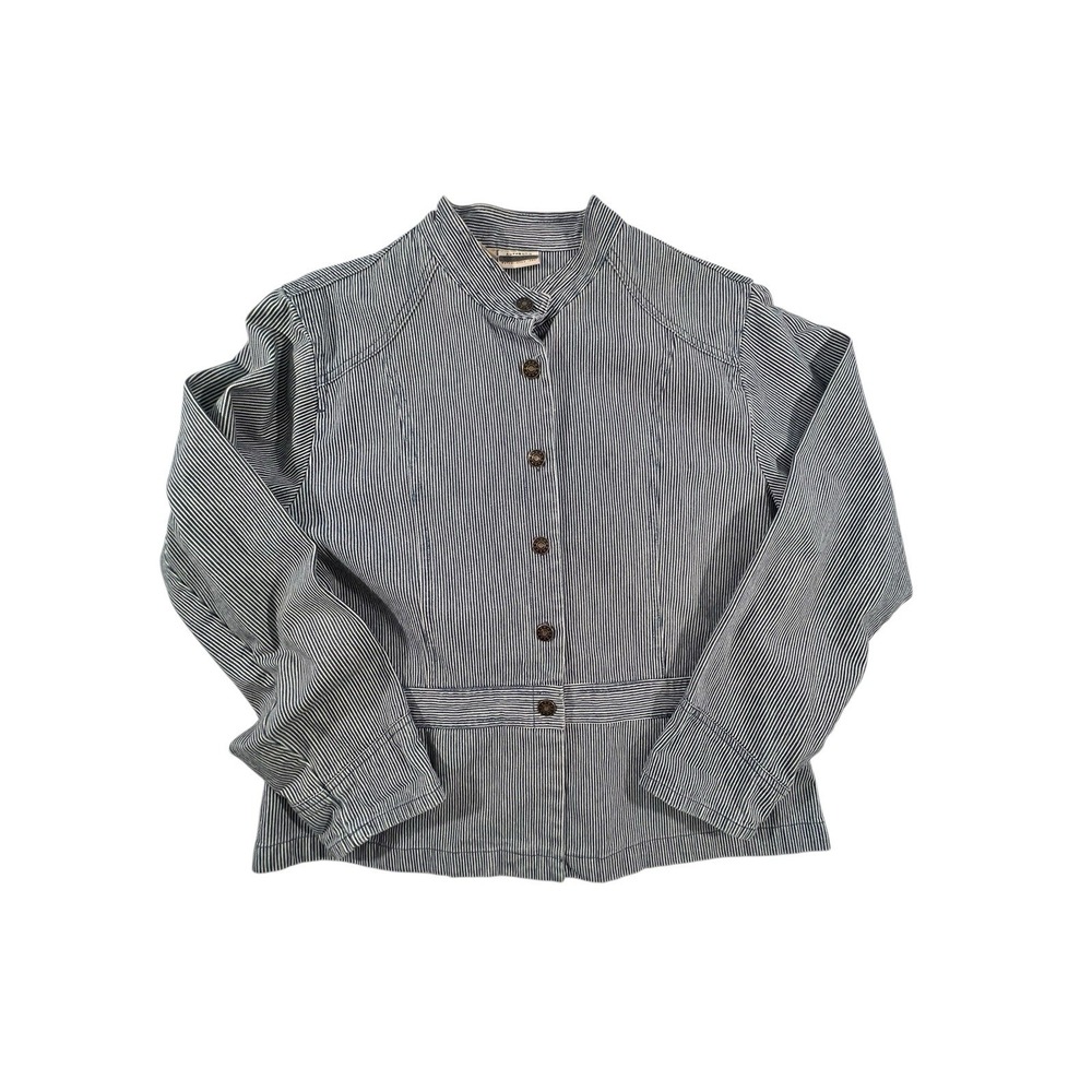 VINTAGE St Johns Bay Denim Women Large Blue Shirt Button‎ Up Striped Top